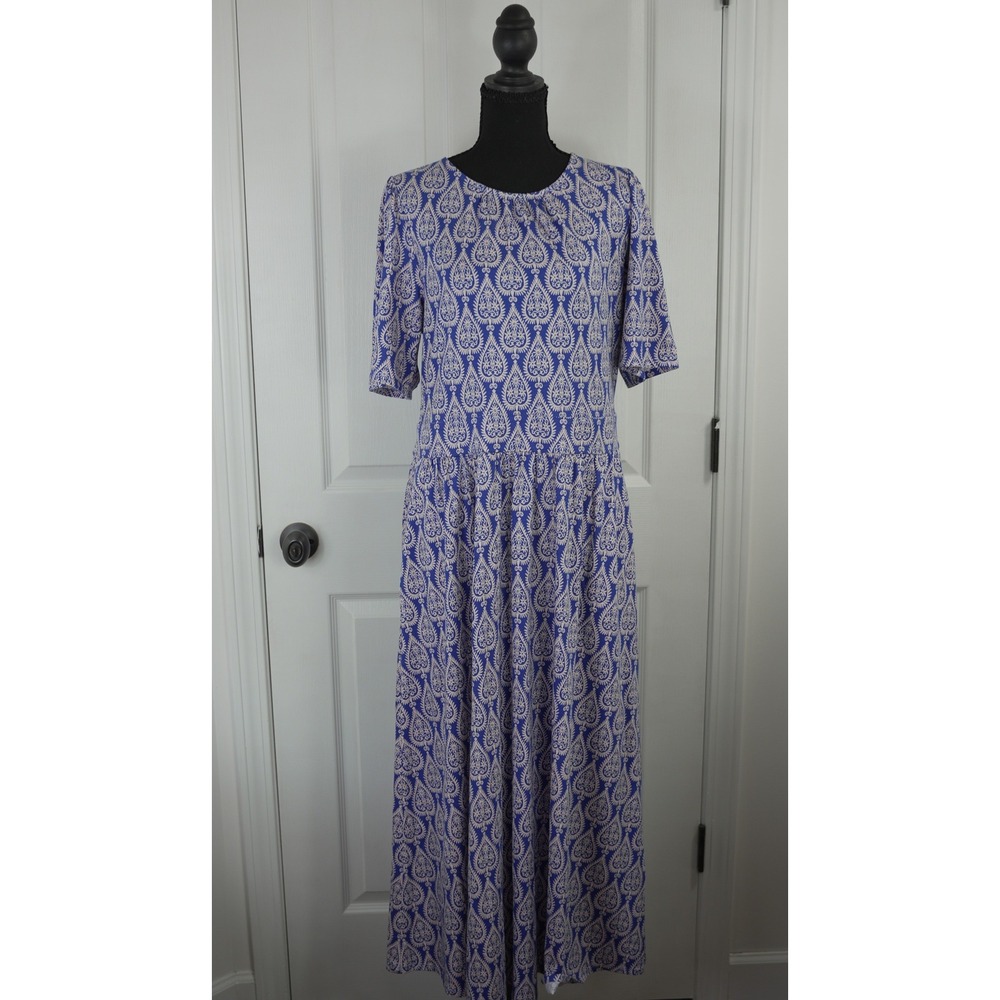 Boden Louisa Jersey Midi Blue Pink Paisley Teardrop Dress Short Sleeve US 10R